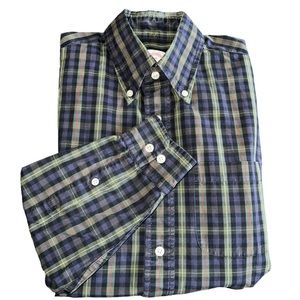 Brooks Brothers Traditional Fit Plaid Button Down Navy, Green & Black Me…